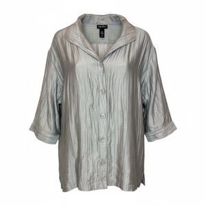 Maggie Barnes Silver Linen Blend Button Top Blouse Women’s Plus Size 4X 30/32W
